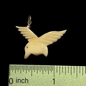 Celluloid? Bakelite? Carved Cream seagull Bird Pendant Vintage